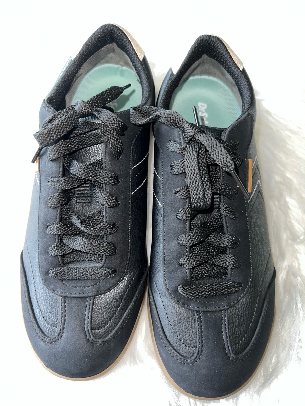 Dr. Scholl's Women Black Lace-Up Sneakers with Tan Accent